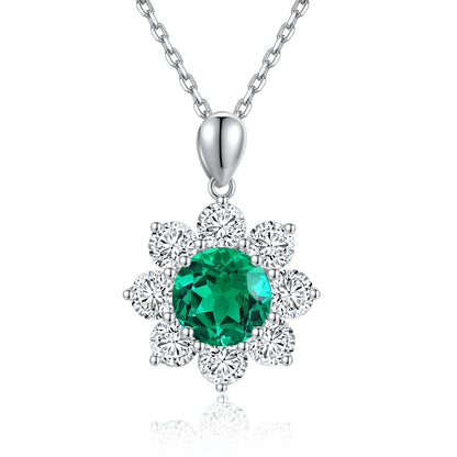 Oval Lab Grown Emerald with halo Design Pendant Necklace Jewelry Gifts for Women Birthday Mother's Day Gift