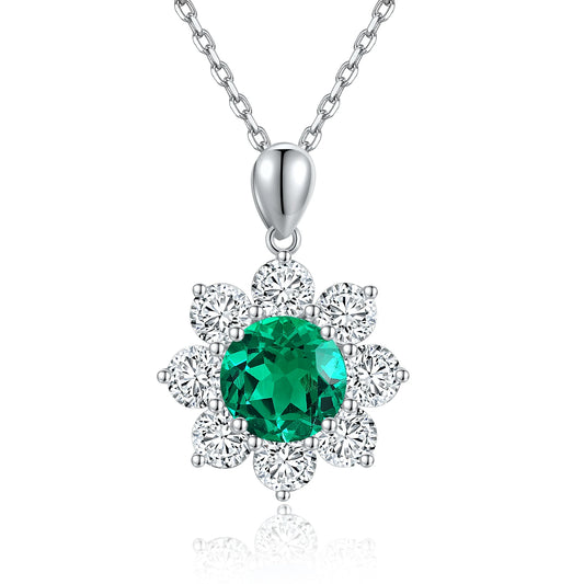 Oval Lab Grown Emerald with halo Design Pendant Necklace Jewelry Gifts for Women Birthday Mother's Day Gift
