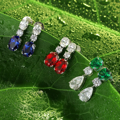 925 Silver 18K White Gold Plated 2.57ct Oval Blue Lab Grown Sapphire Gemstone Earrings