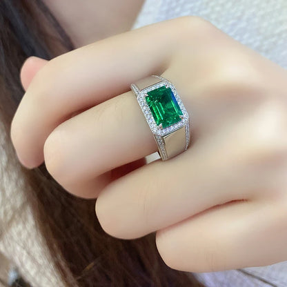 2025 High Quality 925 Sterling Silver 3 Carats Colombian Muzu Color Lab-grown Emerald Men Ring