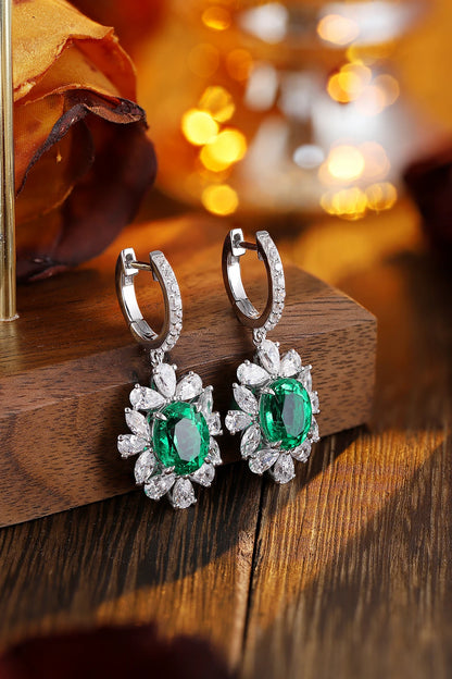 S925 Sliver Lab Grow Columbian Emerald Lab Grown Emerald for Women Necklace Earring Rings Set