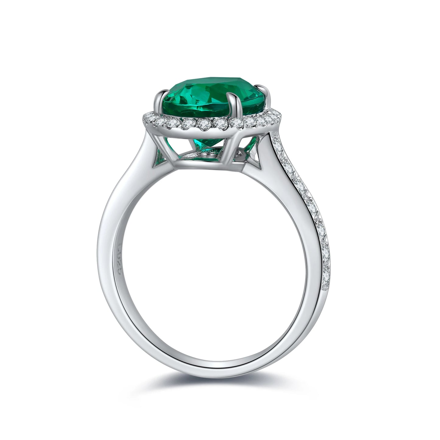 Halo Lab Grown Emerald Ring Silver 925 Romantic Sterling Silver For Women Ring