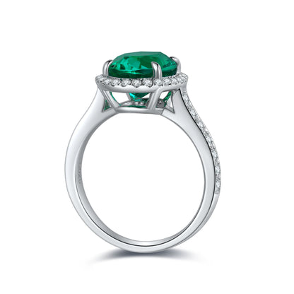 Halo Lab Grown Emerald Ring Silver 925 Romantic Sterling Silver For Women Ring