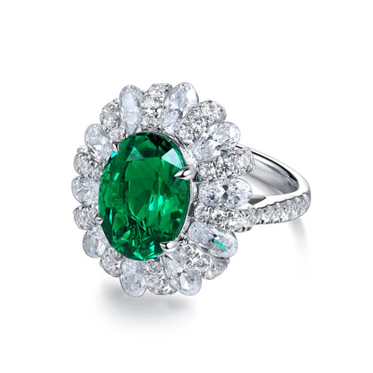 Luxury 925 Sterling Silver  Lab Grown 4ct  Emerald Cocktail Weddings Engagement Ring
