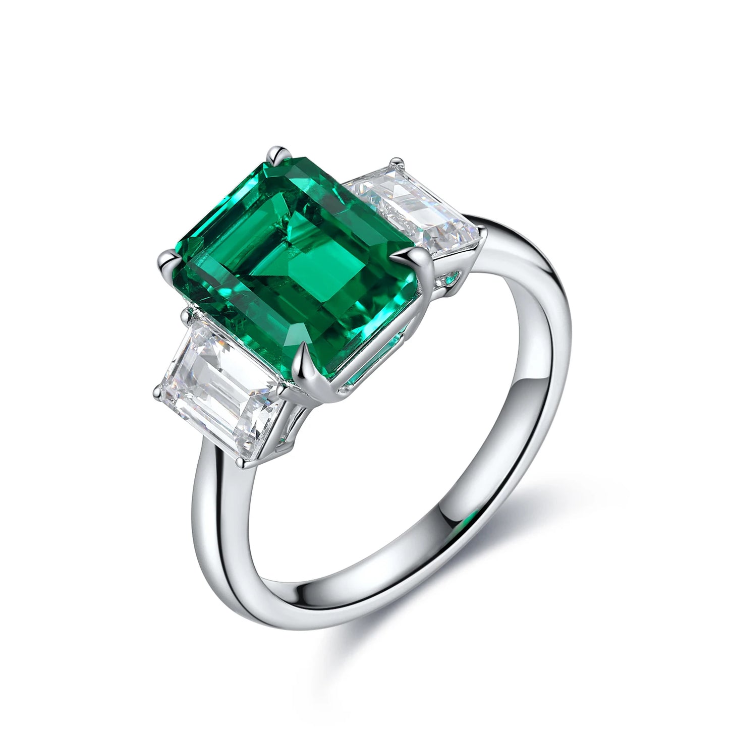3CT Emerald Cut Lab Grown Emerald 925 Sterling Silver Engagement Wedding Ring