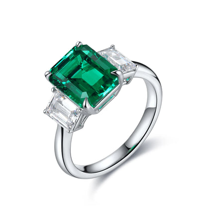3CT Emerald Cut Lab Grown Emerald 925 Sterling Silver Engagement Wedding Ring