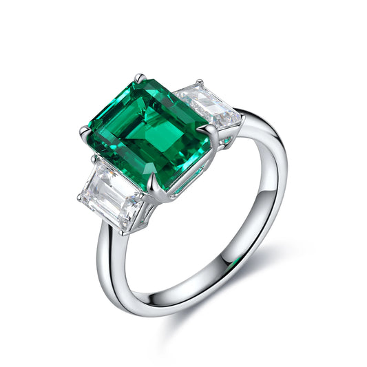 3CT Emerald Cut Lab Grown Emerald 925 Sterling Silver Engagement Wedding Ring