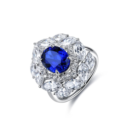Luxury Royal Blue Lab Grown Sapphire Ring Pure 925 Silver Ring for Women Men