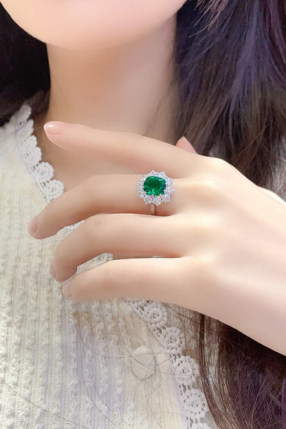 Fine Jewelry Ring Cushion Cut Lab Grown Colombian Emerald Stone 925 Sterling Silver Ring for Women