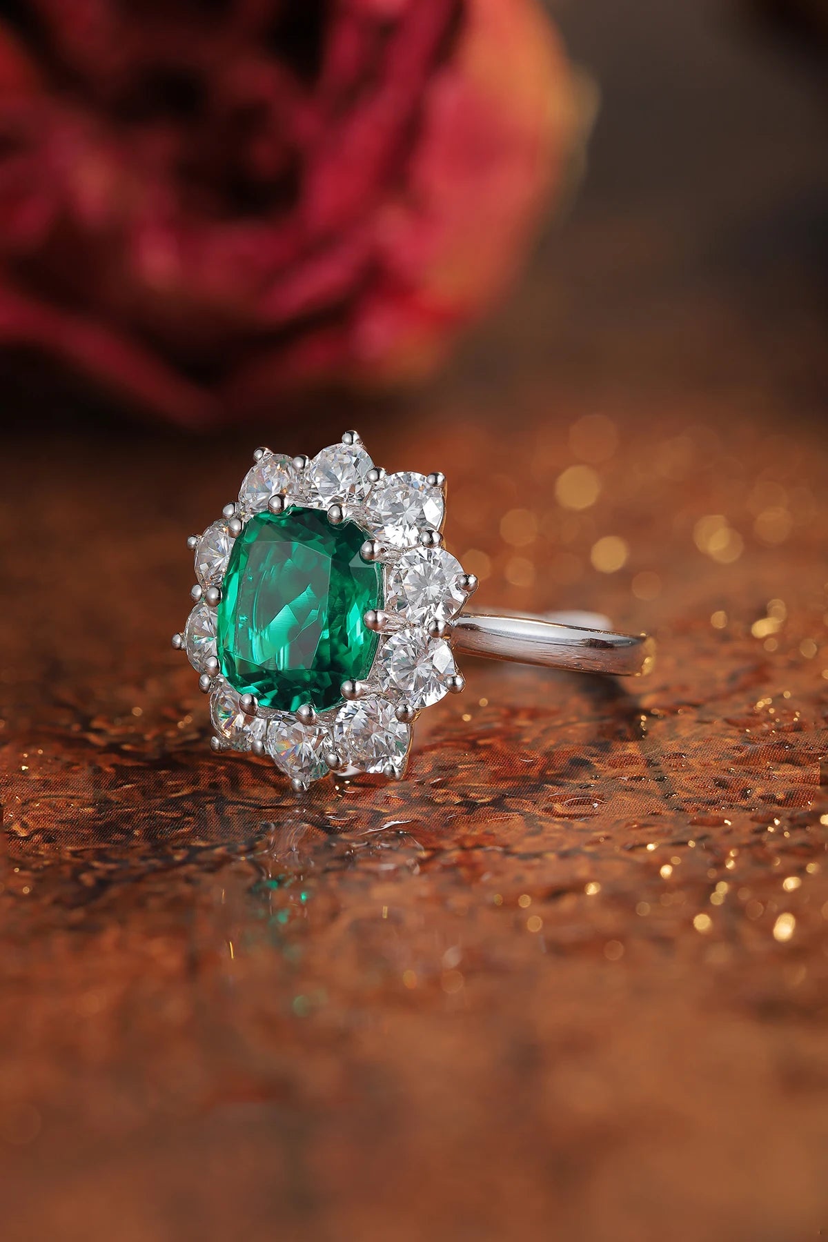 Fine Jewelry Ring Cushion Cut Lab Grown Colombian Emerald Stone 925 Sterling Silver Ring for Women