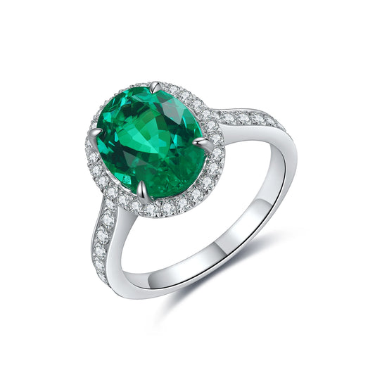 Halo Lab Grown Emerald Ring Silver 925 Romantic Sterling Silver For Women Ring