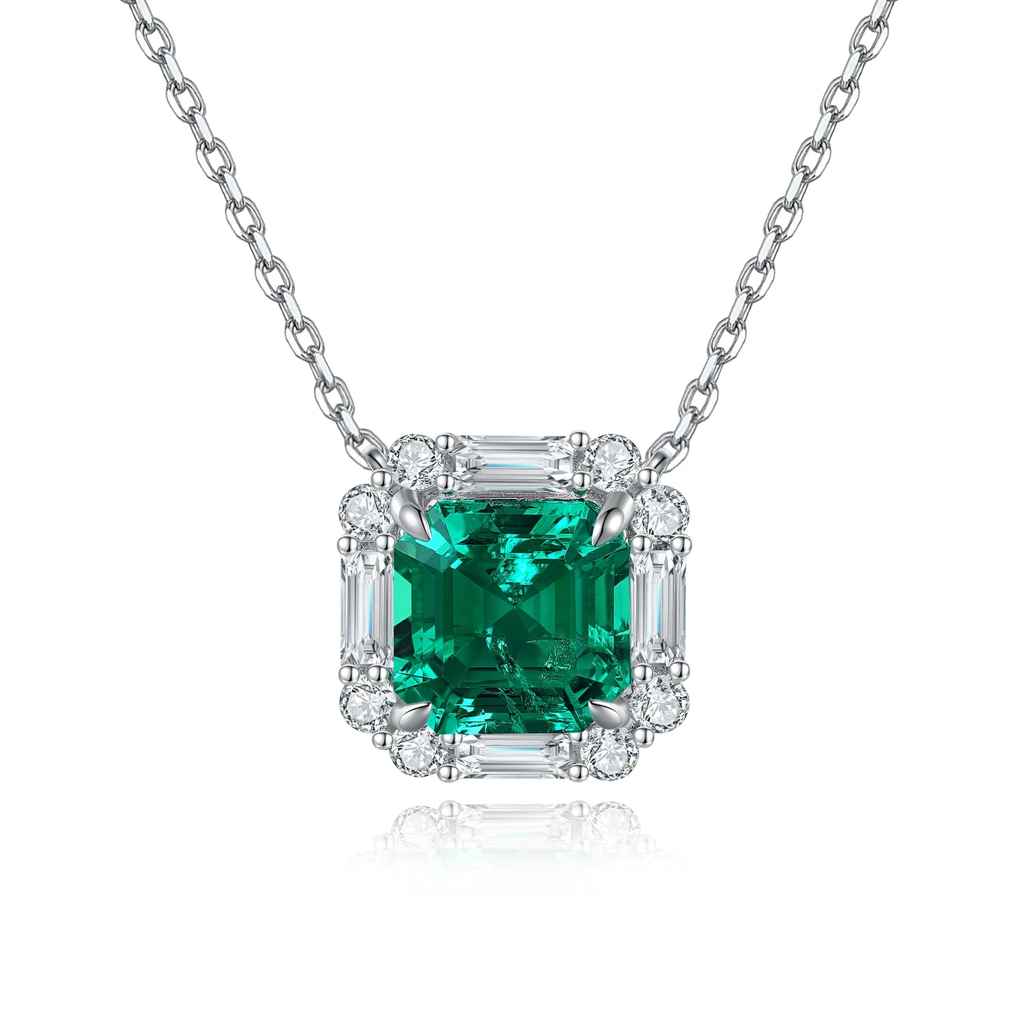 New Trendy Simple Lab Grown Emerald Pendant Asscher 8*8mm Sterling Silver Necklace Women Accessories Daily Wear for Gift