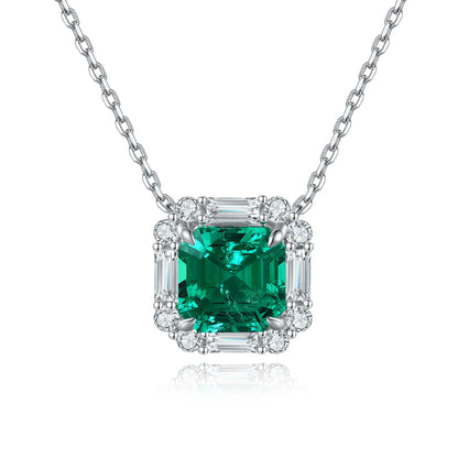 New Trendy Simple Lab Grown Emerald Pendant Asscher 8*8mm Sterling Silver Necklace Women Accessories Daily Wear for Gift