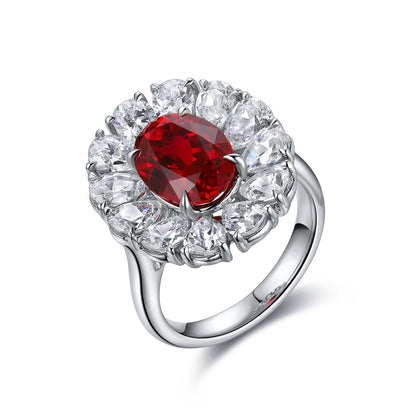 Hot Sale S925 Sterling Silver Lab Grown Ruby Ring Women Engagement Wedding Jewelry