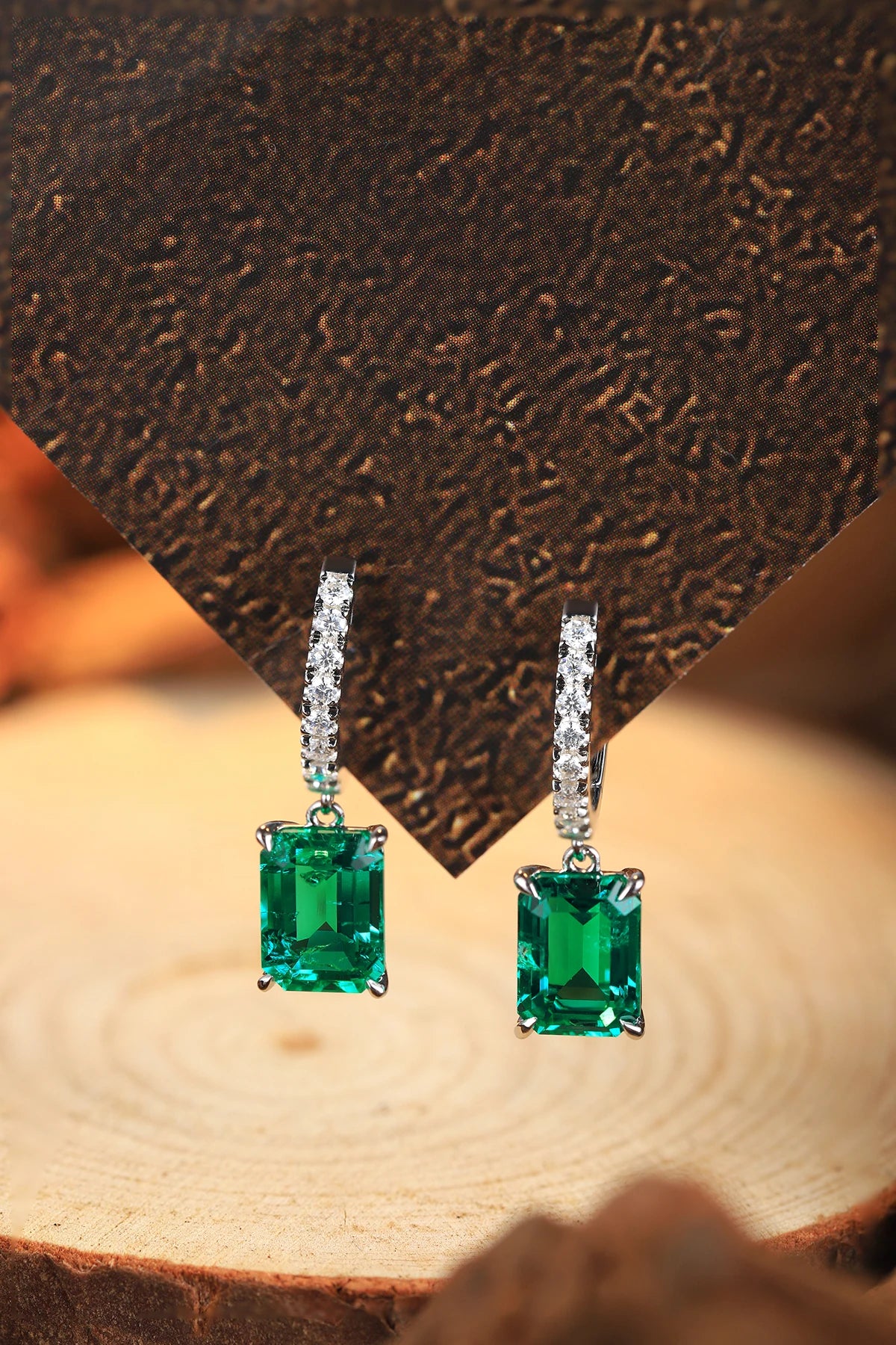 Fine Jewelry Elegant Muzu Color Lab Created Emerald Wedding Earrings With 5A Zircon Earring for Women