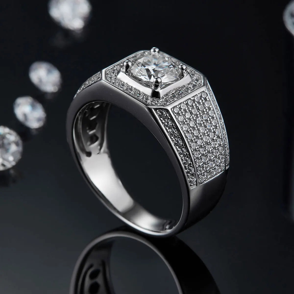 Excellent Luster 925 Silver 1 Caract D VVS Color Moissanite Diamond Wedding Engagement Ring For Men