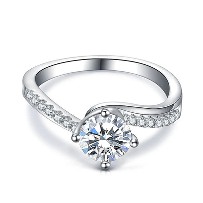 1ct Moissanite Stone Classic Design White Gold Plated Jewelry 925 Silver Engagement Ring for Gift