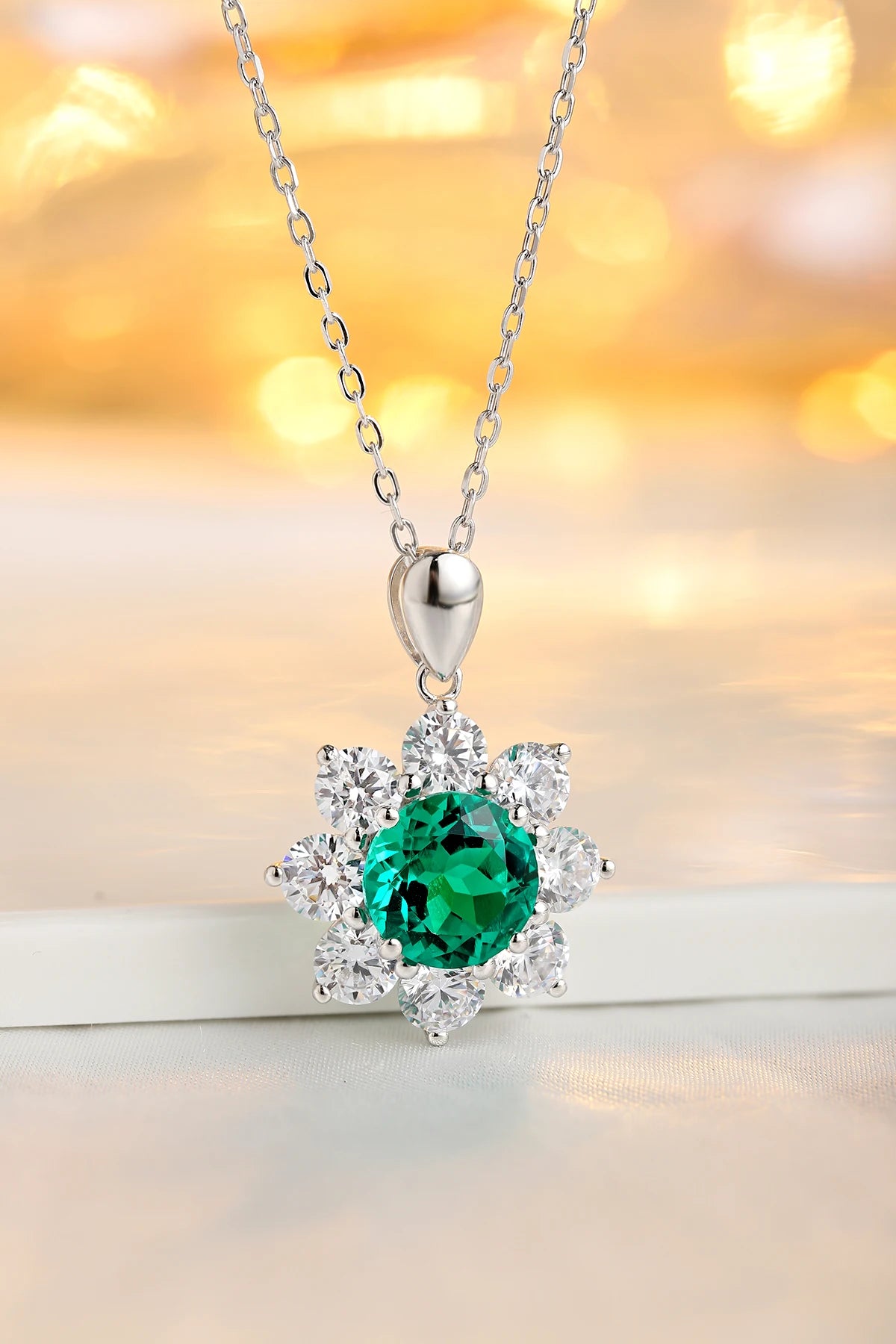 Oval Lab Grown Emerald with halo Design Pendant Necklace Jewelry Gifts for Women Birthday Mother's Day Gift