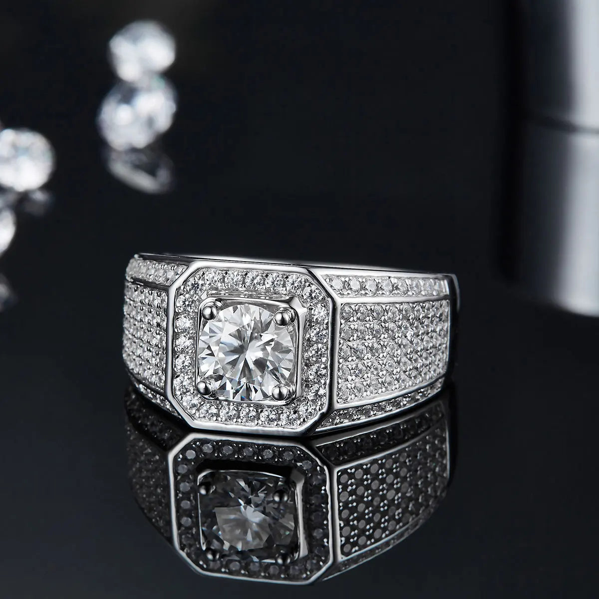 Excellent Luster 925 Silver 1 Caract D VVS Color Moissanite Diamond Wedding Engagement Ring For Men