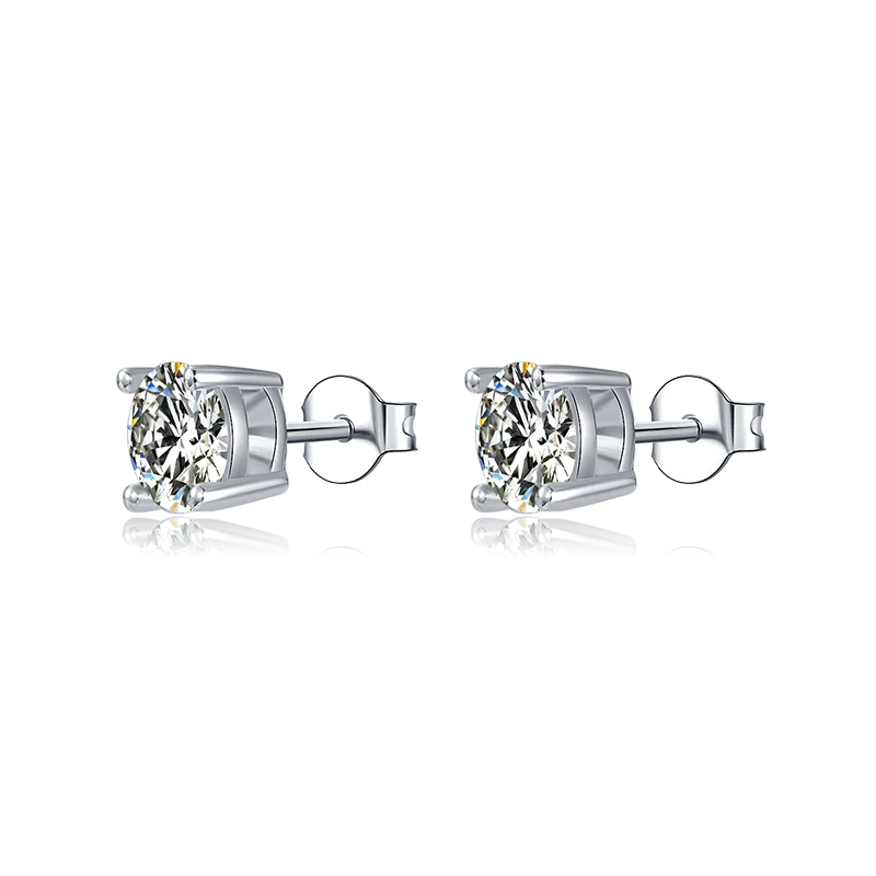 Fine Jewelry 1ct 0.5ct Round Cut Moissanite Diamond White 925 Sterling Silver Women Moissanite Stud Earrings
