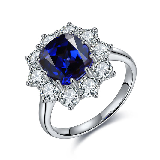 Fine Jewelry Diamond Band 925 Sterling Silver Lab Grown Sapphire Ring Round Cut Lab Sapphire Weeding Ring
