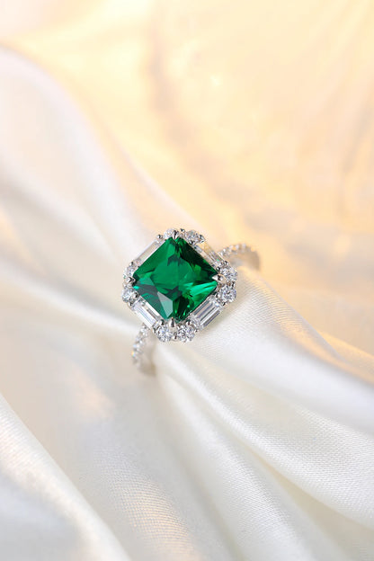 Lab Grown Emerald Gemstone Hydrothermal Columbian Emerald Woman Ring 925 Sterling Silver