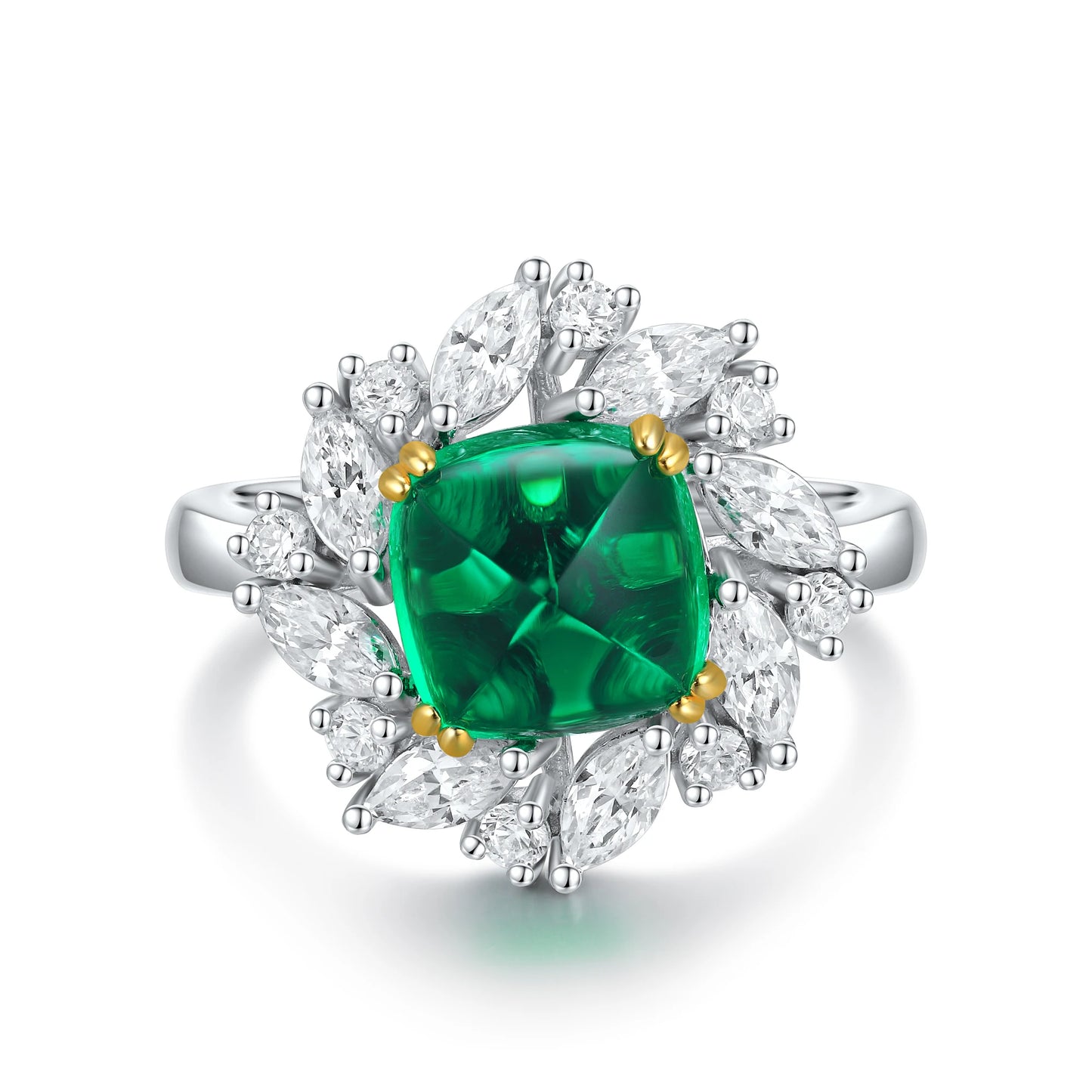 High Quality Large Square Nano Emerald Green Stone 925 Silver Ring Wedding Jewelry