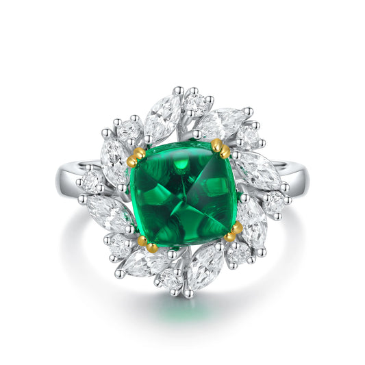 High Quality Large Square Nano Emerald Green Stone 925 Silver Ring Wedding Jewelry