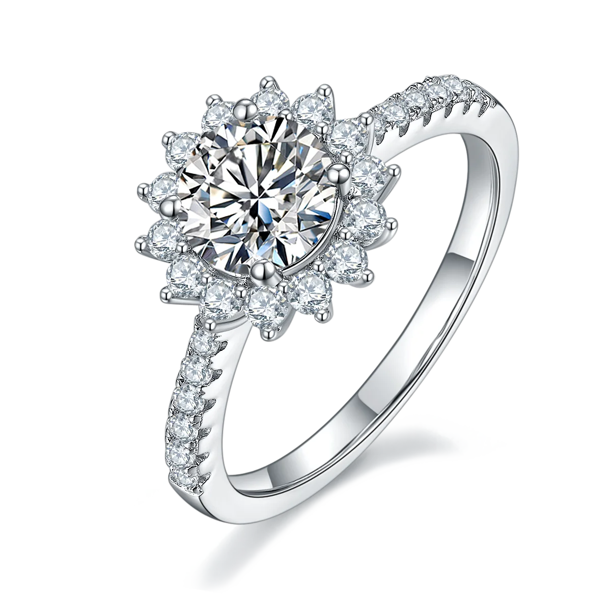 Fashion Jewelry Certificate 1Ct Moissanite Diamond Real 925 Sterling Silver Rings for Lady Women Wedding Engagement