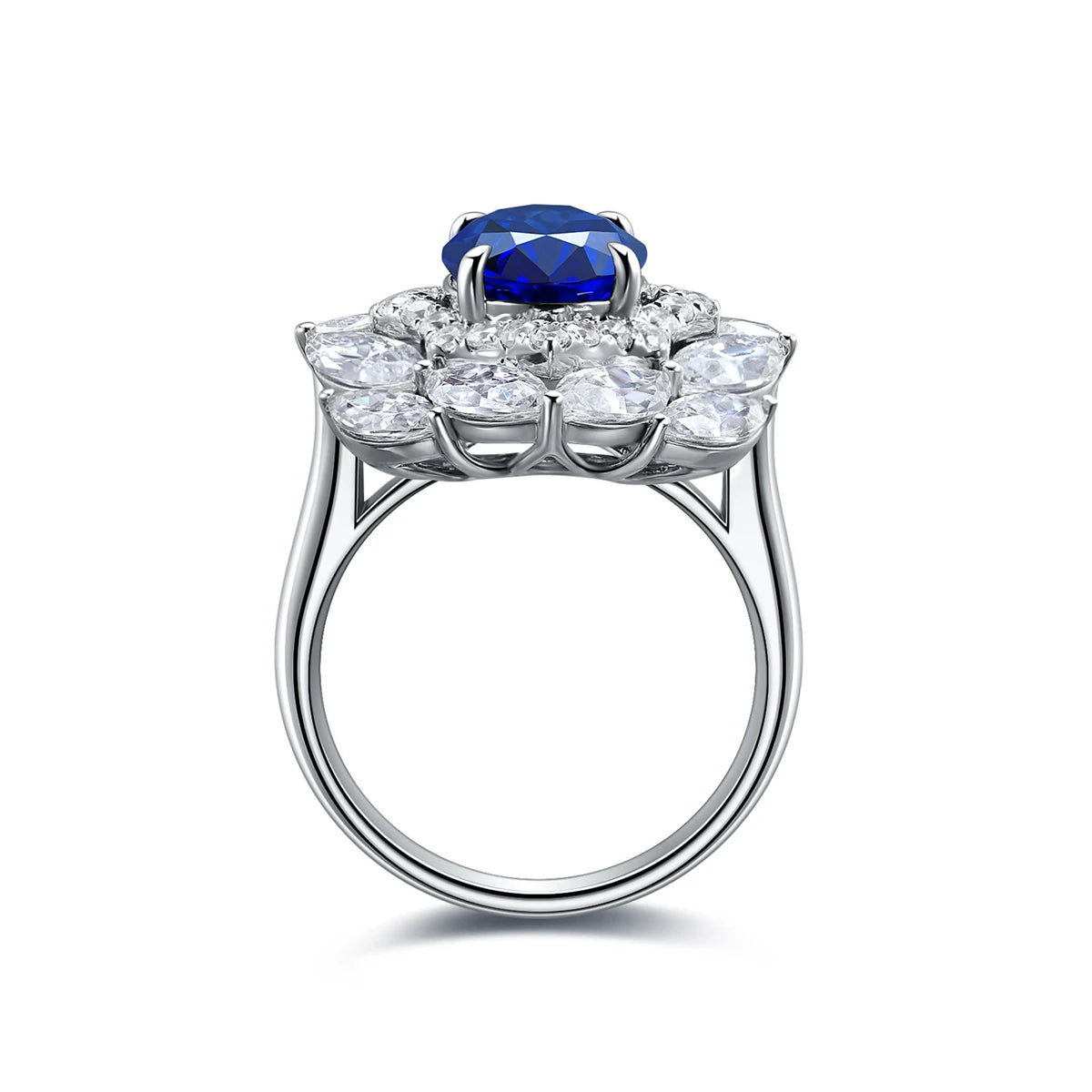 Luxury Royal Blue Lab Grown Sapphire Ring Pure 925 Silver Ring for Women Men
