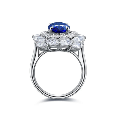 Luxury Royal Blue Lab Grown Sapphire Ring Pure 925 Silver Ring for Women Men