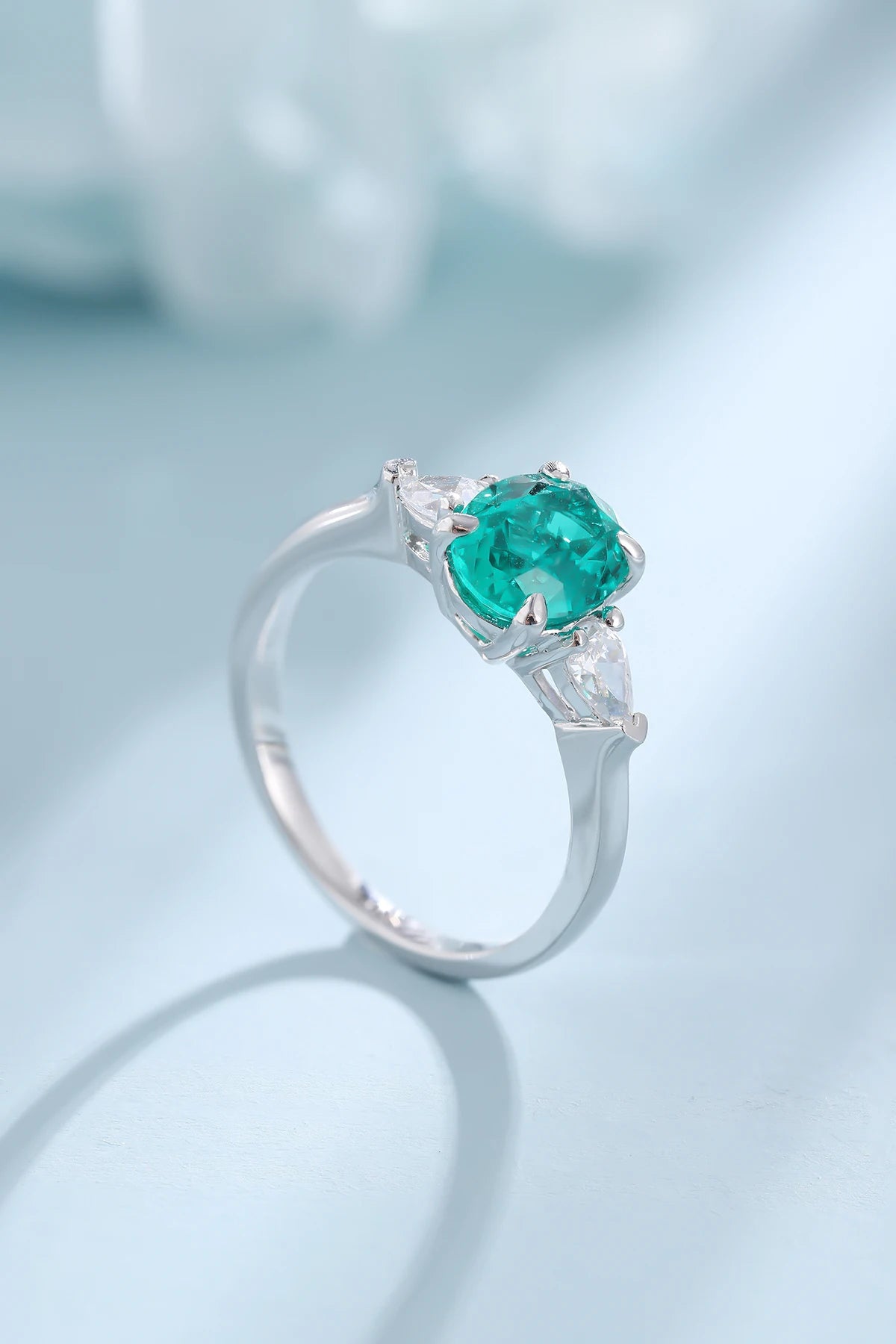 2025 Trending Lab Gemstone Ring 925 Sterling Sliver Lab Created Emerald Ring for Women