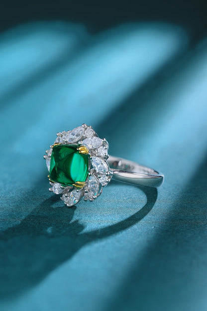 High Quality Large Square Nano Emerald Green Stone 925 Silver Ring Wedding Jewelry