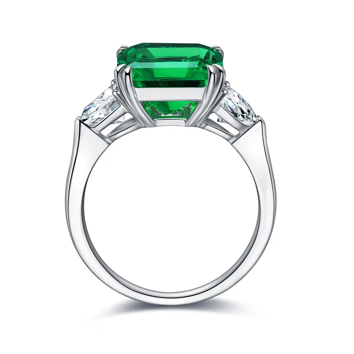 Lab Grown Emerald 3 Stone Ring 18K Real Gold Fine Jewelry Mothers Day Gift for Ladies