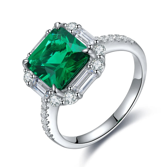 Lab Grown Emerald Gemstone Hydrothermal Columbian Emerald Woman Ring 925 Sterling Silver