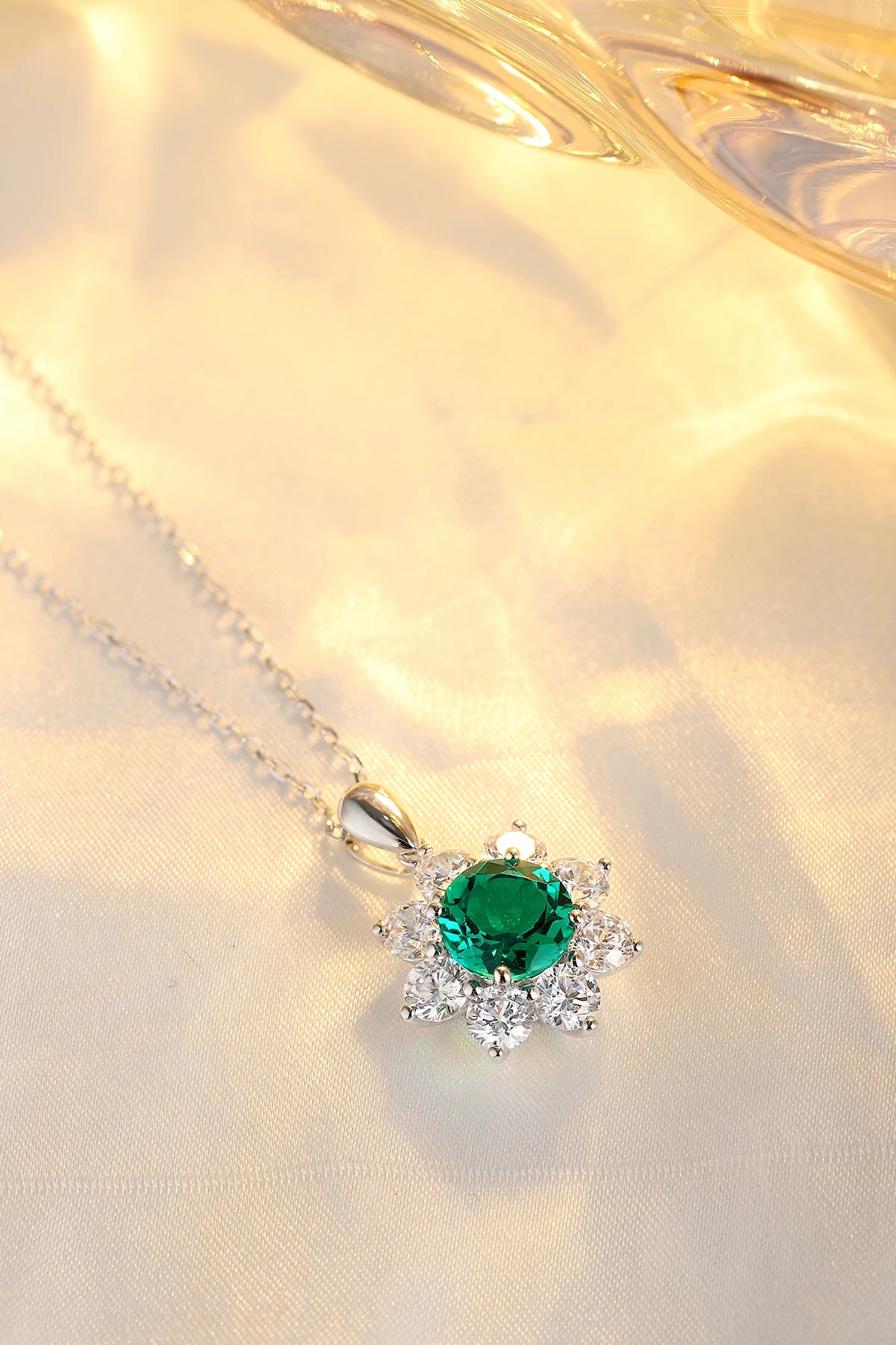 Oval Lab Grown Emerald with halo Design Pendant Necklace Jewelry Gifts for Women Birthday Mother's Day Gift