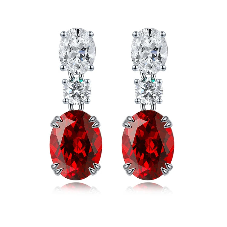 925 Silver 18K White Gold Plated 2.57ct Oval Blue Lab Grown Sapphire Gemstone Earrings