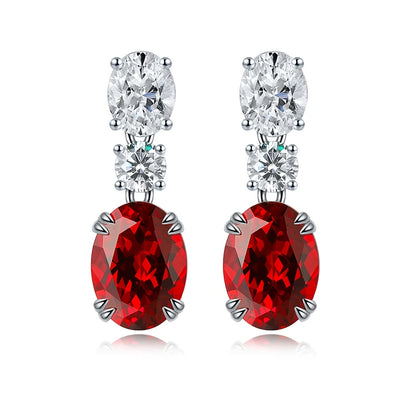925 Silver 18K White Gold Plated 2.57ct Oval Blue Lab Grown Sapphire Gemstone Earrings