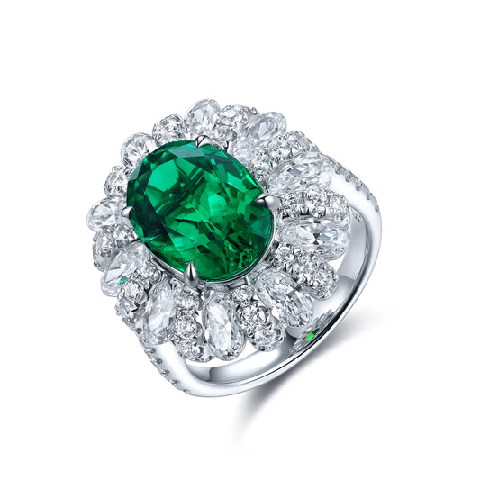 Luxury 925 Sterling Silver  Lab Grown 4ct  Emerald Cocktail Weddings Engagement Ring