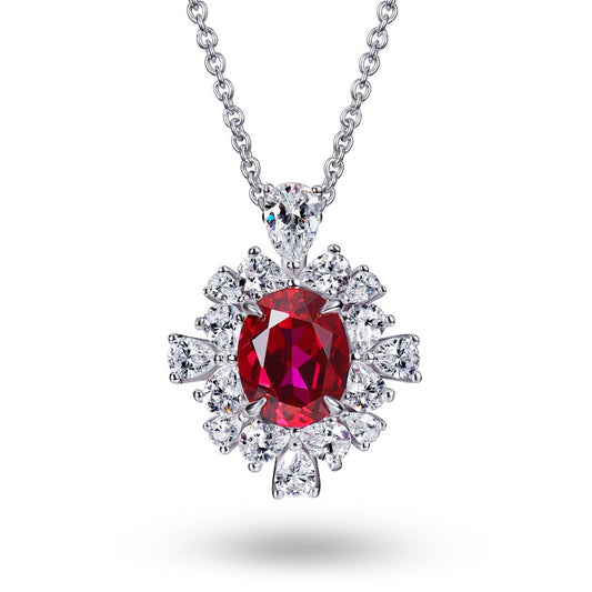 2.5ct 5A Lab Grown Ruby Necklace For Wowen Red Diamond 925 Silver Plated 18k Gold Necklace