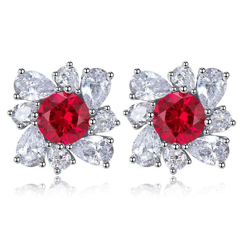 Luxury Synthetic Lab Grown Ruby Stud Earrings 925 Silver For Women Fine Jewelry Wholesale