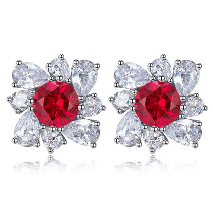 Luxury Synthetic Lab Grown Ruby Stud Earrings 925 Silver For Women Fine Jewelry Wholesale