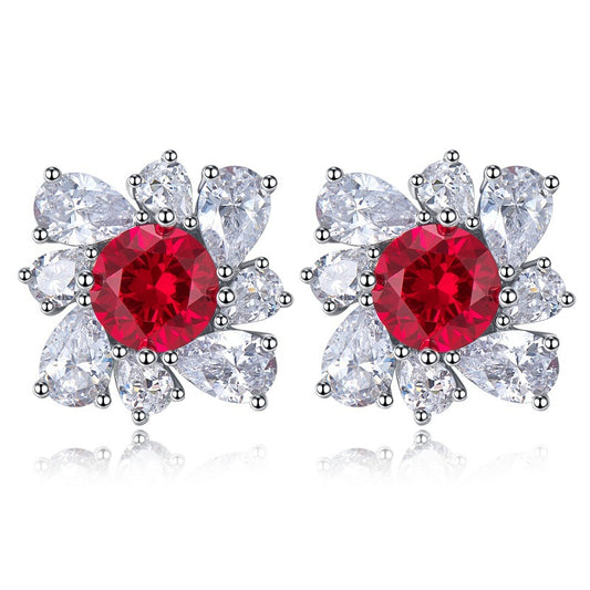 Luxury Synthetic Lab Grown Ruby Stud Earrings 925 Silver For Women Fine Jewelry Wholesale