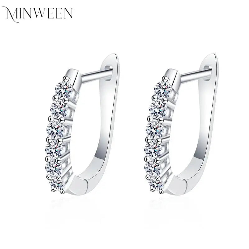 1.2ct Moissanite Hoop Earrings for Women 925 Sterling Silver Straight Row Ear Buckles Wedding Small Ear Studs Gift
