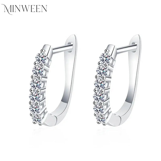 1.2ct Moissanite Hoop Earrings for Women 925 Sterling Silver Straight Row Ear Buckles Wedding Small Ear Studs Gift