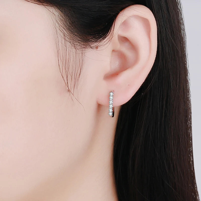1.2ct Moissanite Hoop Earrings for Women 925 Sterling Silver Straight Row Ear Buckles Wedding Small Ear Studs Gift