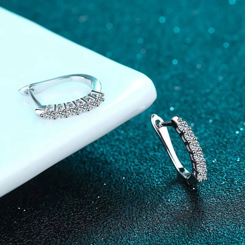 1.2ct Moissanite Hoop Earrings for Women 925 Sterling Silver Straight Row Ear Buckles Wedding Small Ear Studs Gift