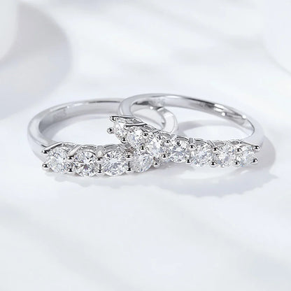 5 Stones Real D Color 4mm Full Moissanite Row Rings For Women 100% S925 Sterling Silver Band Fine Jewelry