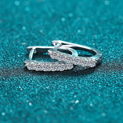 1.2ct Moissanite Hoop Earrings for Women 925 Sterling Silver Straight Row Ear Buckles Wedding Small Ear Studs Gift