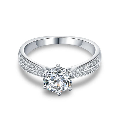 Luxury 925 Sterling Silver Round Cut 1CT Moissanite Diamond Ring Band With Certificate